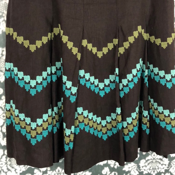 LOFT 100% Linen A-line Skirt with Embroidery - Picture 2 of 9